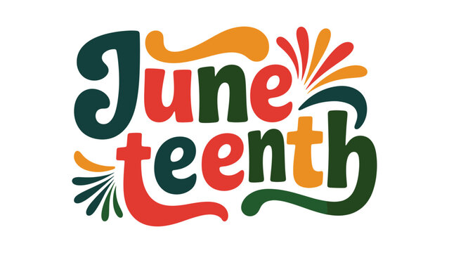 Retro Groovy Juneteenth Typography Vector Design with Festive Flourishes