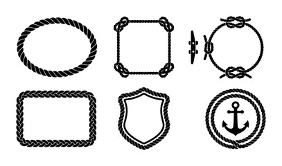 Nautical rope borders and frames with anchor and cleat icons Vector © MSTRANI