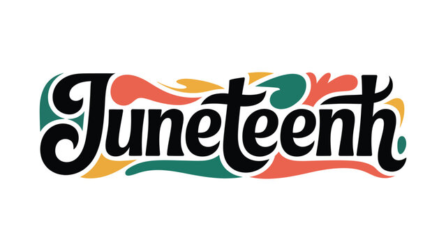 Retro 70s Juneteenth Script Typography with Groovy Abstract Waves