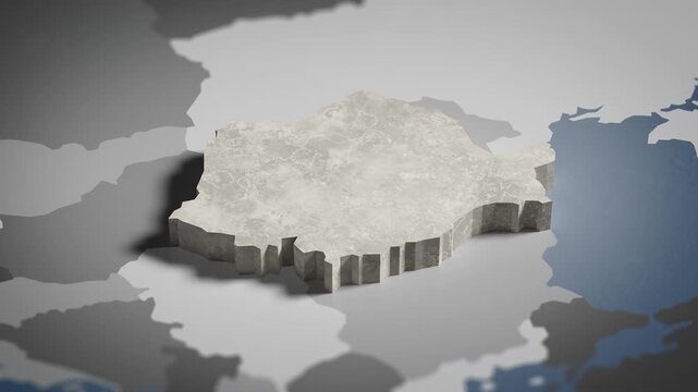 World map animation Birds eye view above Romania, Romanian, Bucharest, Europe, with highlighted country borders. Cinematic 3d world map animation highlights aerial views, 4k Video