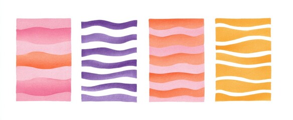 Obraz premium Whimsical watercolor background frames with soft pink orange and purple stripes evoke joy and celebration.