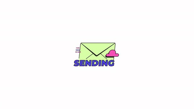 Sending email notification neubrutalism UI element animation. Message envelope delivery with cloud sign. Animated flat user interface component for web and app design. Neo memphis motion graphic