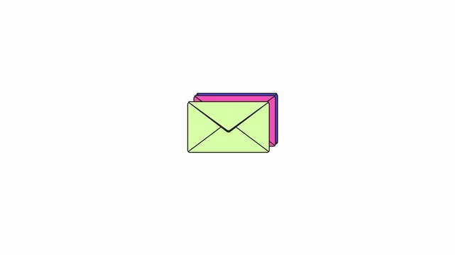 Stacked envelope mail neubrutalism UI element animation. Layered unread email. Inbox organization. Animated flat user interface component for web and app design. Neo memphis motion graphic