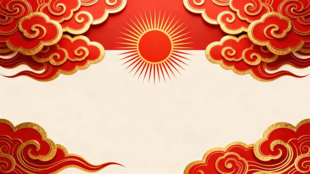 Red and gold decorative clouds with sun