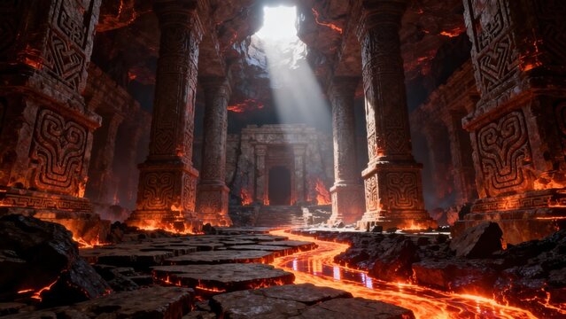 Ancient cave with lava flow