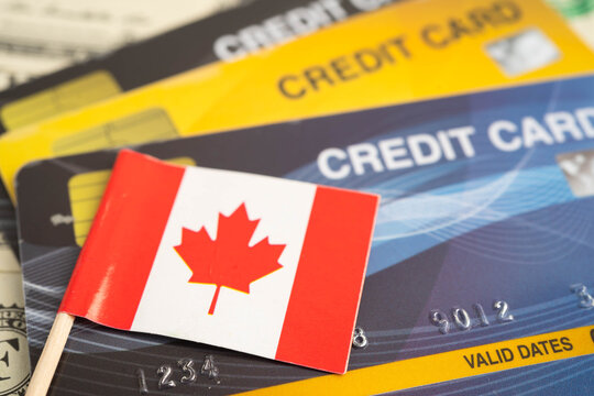 Canada flag on credit card, finance economy trading shopping online business.