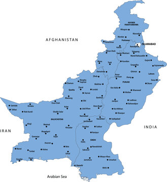 Pakistan map with cities and borders political vector illustration for travel 