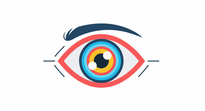Stylized eye with a prominent brow and concentric rings of color