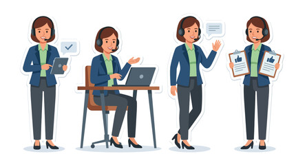 Fototapeta premium Businesswoman in different work poses.
