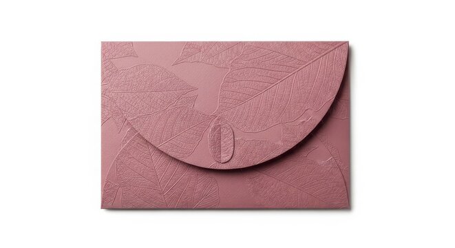 Elegant Pink Envelope with Embossed Leaf Pattern Isolated on White Background for Wedding Invitations and Stationery