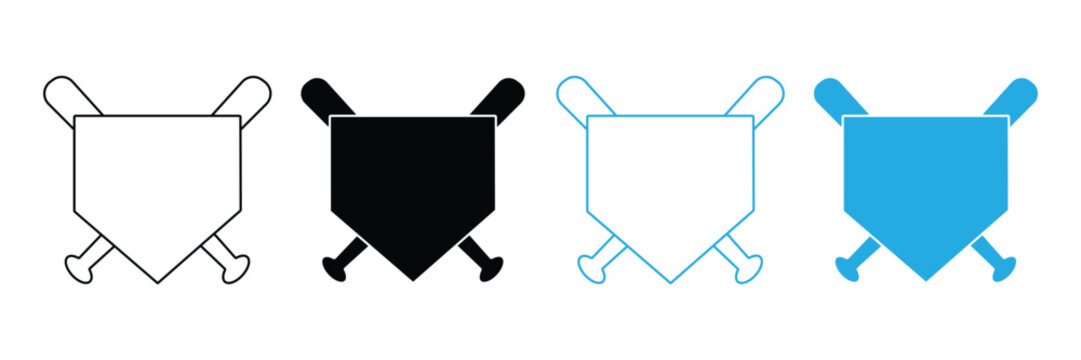 Baseball Home Plate Icon Set &ndash; Diamond Base, Crossed Bats & Sports Vector Collection