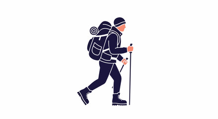 Obraz premium Stylized illustration of a hiker with a backpack and poles