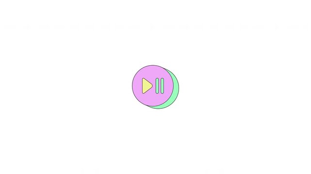 Circular play pause button neubrutalism UI element animation. Media control. Streaming content. Animated flat user interface component for web and app design. Neo memphis motion graphic