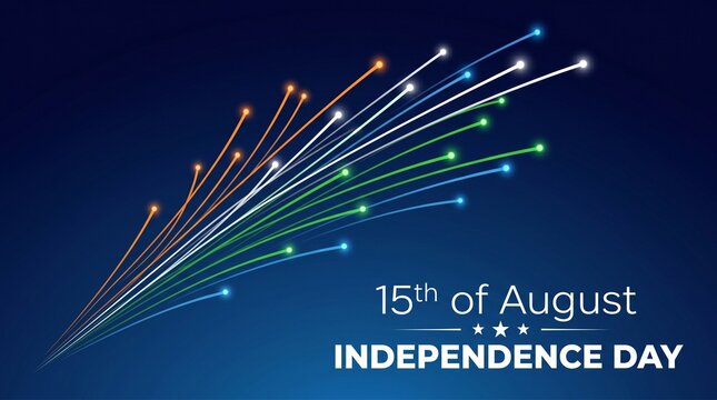 15th of august, india independence day, Indian colorful fireworks flag on blue night sky background. India national holiday august 15. Independence day greeting card. Vector illustration, template