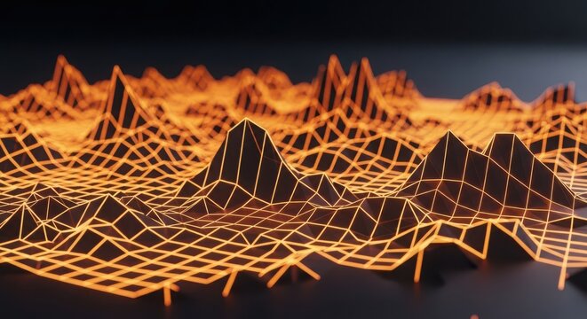 3d abstract mountain landscape with wireframe overlay