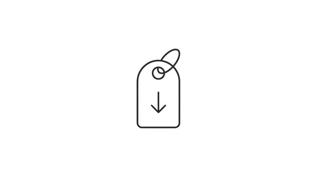 Price Tag Icon with Down Arrow, Sale and Discount Concept, Vector Illustration