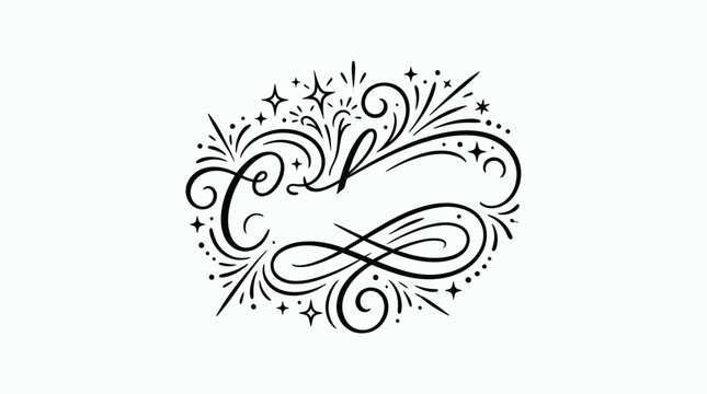 Elegant Monogram 'CS' with Swirls and Sparkles - Decorative Lettering Design