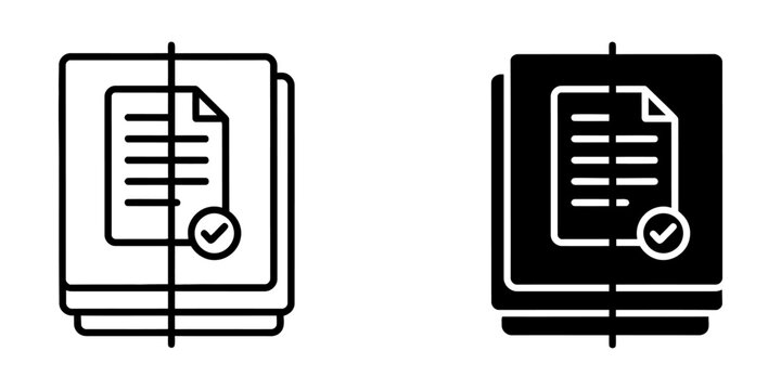 Certified document split view icon set with document verified interface