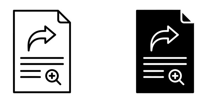 Document share and zoom icon set with document magnifying transfer interface