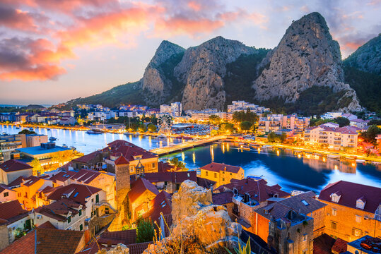 Omis, Croatia. A Dalmatian gem at twilight hour, Cetina River.