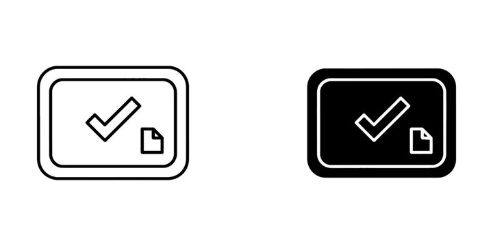 Verified document box icons with checkmark and small file symbols, checkmark