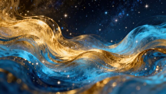 Cosmic wave of gold and blue