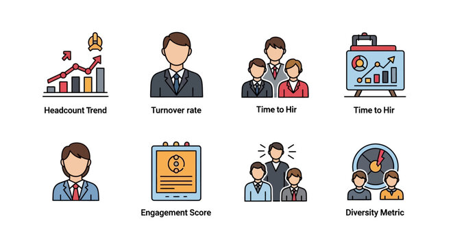 Business Metrics Icons: Headcount, Turnover, Engagement, Diversity
