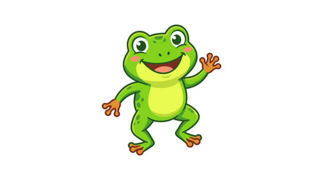 Cute cartoon frog waving hello, isolated on white background
