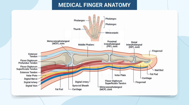 Medical Diagram of Human Finger Anatomy with Labels