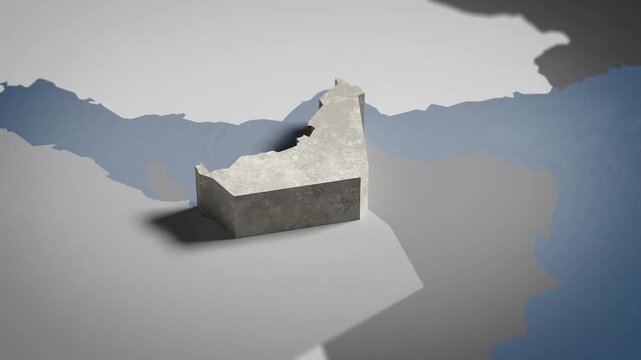 World map animation Birds eye view above UAE, United Arab Emirates, Emirati, Dubai, Asia, with highlighted country borders. Cinematic 3d world map animation highlights aerial views, 4k Video