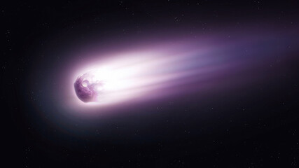 Comet nucleus in space. Large comet flying through the solar system. Dangerous celestial body isolated. © Nazarii