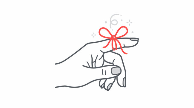 Reminder Concept: Finger Tied with Red Ribbon Bow for Memory