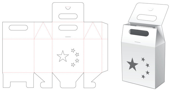 Flip bag box with star window die cut template