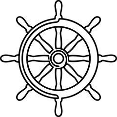 A black line drawing of a ship's wheel. © Hyiu