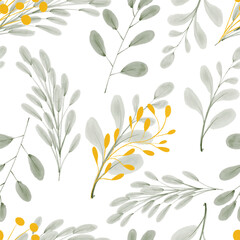 watercolor gold leaf foliage seamless pattern © MDSHOHANRIDOY
