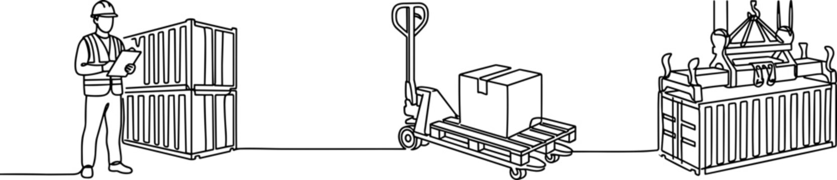 Warehouse worker managing industrial shipping containers.