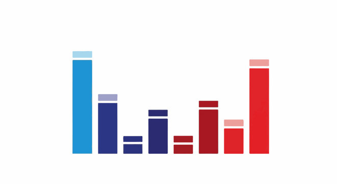 Abstract bar chart with varying heights in blue and red