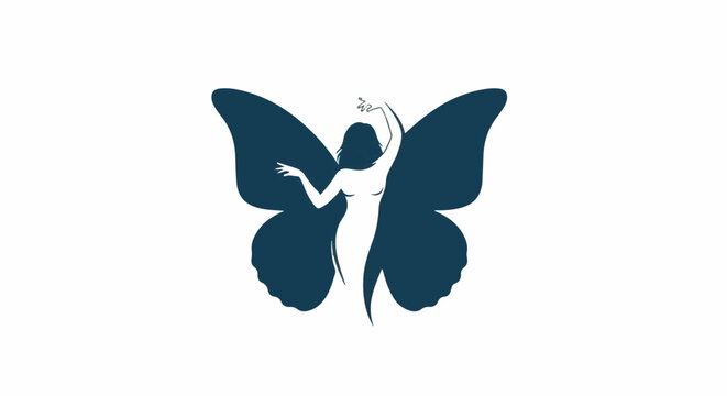 A stylized silhouette of a dancer merged with butterfly wings