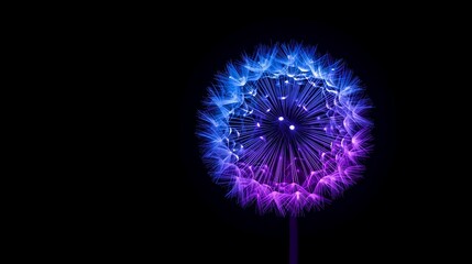 Fototapeta premium Dandelion flower with seeds made of glowing neon purple fiber optic lights