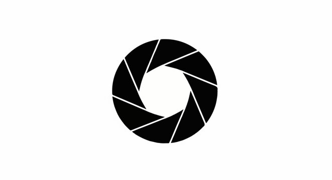 Black camera aperture diaphragm symbol on white background