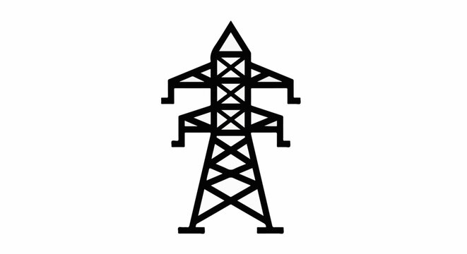 Black silhouette of an electricity pylon against a white background