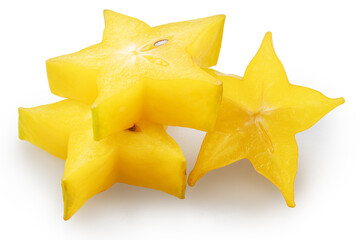 Fototapeta premium Slices of star fruit or carambola isolated on white background with clipping path.