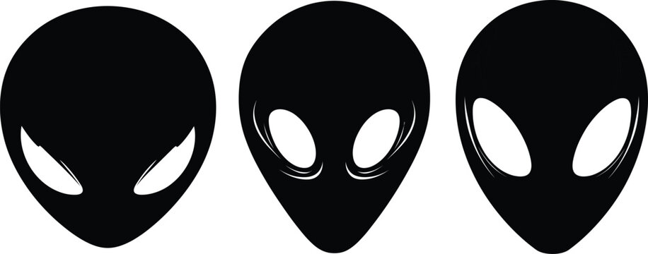 Minimalist Sci-Fi Alien Head Silhouette with Large Eyes Vector Illustration