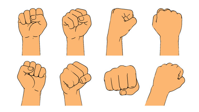 Set of clenched fist hand gestures from multiple angles