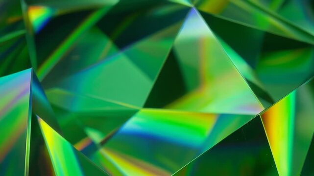 緑色の光が反射するクリスタルプリズムの抽象ガラス背景テクスチャ