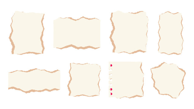 Set of torn paper note scraps isolated on white background
