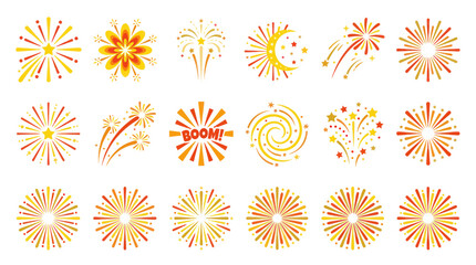 Colorful Fireworks Collection: Celebration, Party, Holiday, Explosion Icons © anis