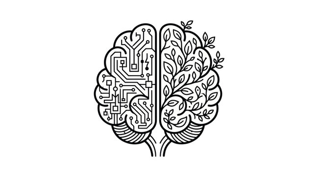 Digital and Organic Brain Concept Vector