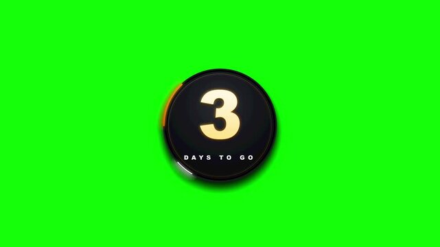 Animated countdown timer with 3 days left and glowing orange progress bar on green screen