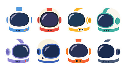 Set of colorful cartoon astronaut helmets on white background © Alan